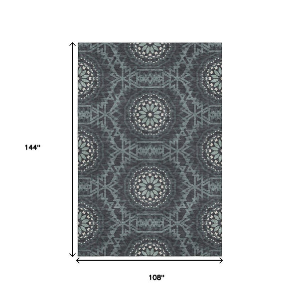 HomeRoots 9' X 12' Charcoal Ivory Geometric Area Rug - Washable, UV Protected, Stain Resistant for Modern Homes 652208