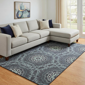 HomeRoots 9' X 12' Charcoal Ivory Geometric Area Rug - Washable, UV Protected, Stain Resistant for Modern Homes 652208