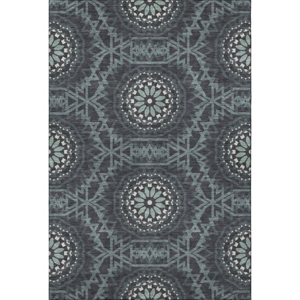 HomeRoots 9' X 12' Charcoal Ivory Geometric Area Rug - Washable, UV Protected, Stain Resistant for Modern Homes 652208