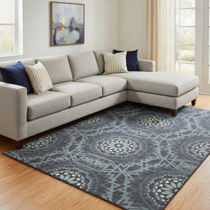 HomeRoots 10' Charcoal and Ivory Geometric Area Rug - Washable, UV-Protected, Stain-Resistant for Modern Homes 652209