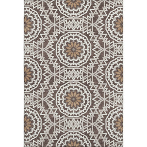 HomeRoots 5' Chocolate and Ivory Geometric Area Rug – Washable, UV-Protected, Perfect for Busy Homes! 652211