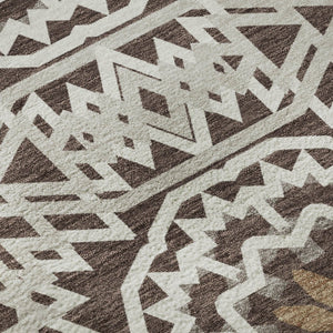 HomeRoots 8' X 10' Stylish Chocolate & Ivory Geometric Area Rug - Durable, Washable, UV Protected for Every Home 652213