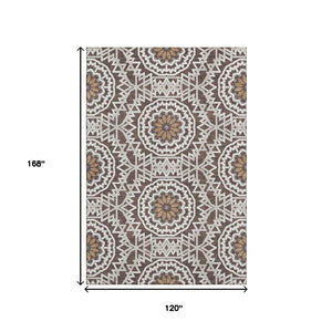 HomeRoots 10' X 14' Chocolate and Ivory Geometric Washable Area Rug - Durable, Stylish, and UV Protected Design 652215