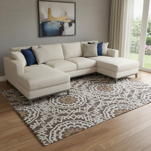 HomeRoots 10' X 14' Chocolate and Ivory Geometric Washable Area Rug - Durable, Stylish, and UV Protected Design 652215