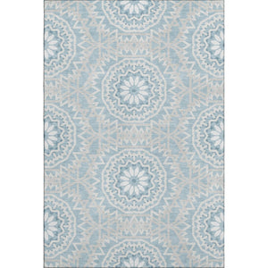 HomeRoots 5' X 8' Denim Blue Geometric Area Rug - Stain-Resistant, UV Protected & Easy Care for Modern Homes 652217
