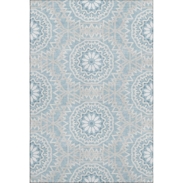 HomeRoots 5' X 8' Denim Blue Geometric Area Rug - Stain-Resistant, UV Protected & Easy Care for Modern Homes 652217