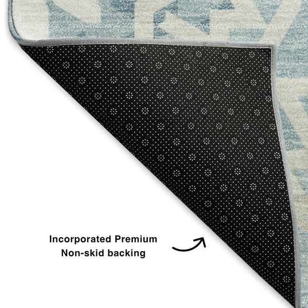 HomeRoots 5' X 8' Denim Blue Geometric Area Rug - Stain-Resistant, UV Protected & Easy Care for Modern Homes 652217