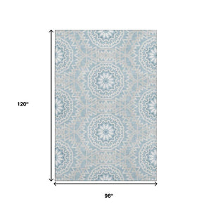 HomeRoots 8' X 10' Stylish Denim Blue and Ivory Geometric Area Rug – Washable, UV Protected, Durable Design 652219