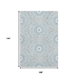 HomeRoots 9' X 12' Denim Blue Geometric Area Rug - Stain-Resistant, UV Protected, Durable for Busy Homes 652220