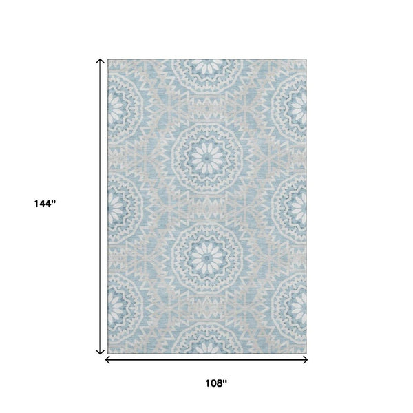 HomeRoots 9' X 12' Denim Blue Geometric Area Rug - Stain-Resistant, UV Protected, Durable for Busy Homes 652220