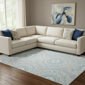 HomeRoots 9' X 12' Denim Blue Geometric Area Rug - Stain-Resistant, UV Protected, Durable for Busy Homes 652220