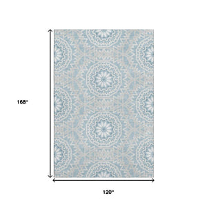 HomeRoots 10' X 14' Denim Blue Geometric Washable Area Rug - Stain Resistant, UV Protected for High-Traffic Spaces 652221