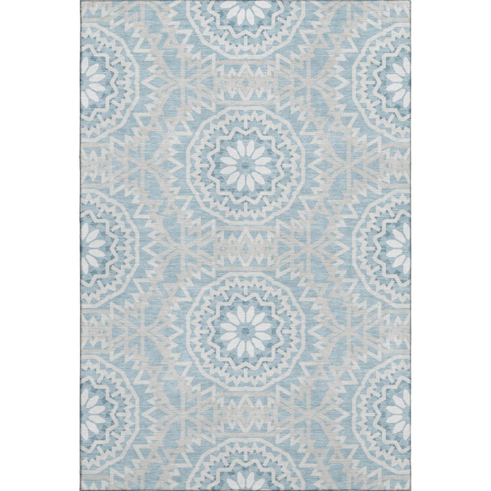 HomeRoots 10' X 14' Denim Blue Geometric Washable Area Rug - Stain Resistant, UV Protected for High-Traffic Spaces 652221