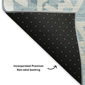 HomeRoots 10' X 14' Denim Blue Geometric Washable Area Rug - Stain Resistant, UV Protected for High-Traffic Spaces 652221