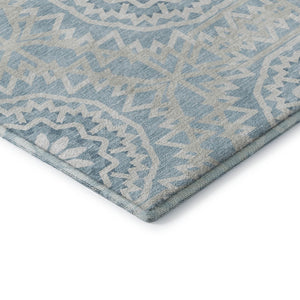 HomeRoots 10' X 14' Denim Blue Geometric Washable Area Rug - Stain Resistant, UV Protected for High-Traffic Spaces 652221