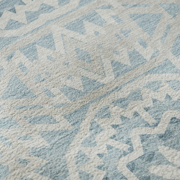 HomeRoots 10' X 14' Denim Blue Geometric Washable Area Rug - Stain Resistant, UV Protected for High-Traffic Spaces 652221
