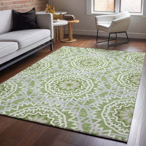 HomeRoots 5' X 8' Green and Ivory Geometric Washable Area Rug - Soft, Durable, UV-Protected for High Traffic Areas 652223