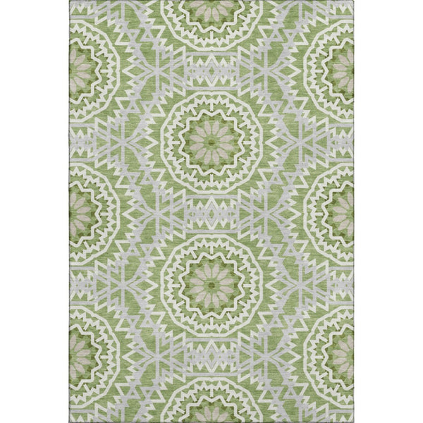 HomeRoots 5' X 8' Green and Ivory Geometric Washable Area Rug - Soft, Durable, UV-Protected for High Traffic Areas 652223