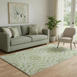 HomeRoots 5' X 8' Green and Ivory Geometric Washable Area Rug - Soft, Durable, UV-Protected for High Traffic Areas 652223