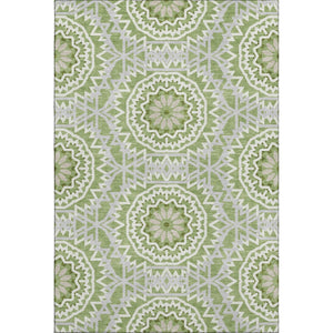 HomeRoots 10' Green and Ivory Geometric Area Rug - Washable, UV-Protected, Stylish for High-Traffic Spaces 652227