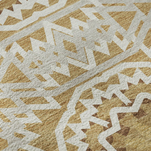 HomeRoots 8' X 10' Stylish Gold and Ivory Geometric Washable Area Rug with UV Protection for Modern Homes 652231