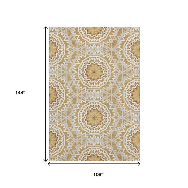 HomeRoots 9' X 12' Gold Geometric Washable Area Rug with UV Protection - Perfect for High-Traffic Spaces! 652232