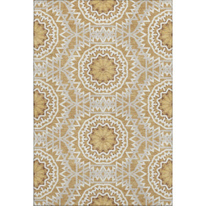HomeRoots 10' X 14' Gold and Ivory Geometric Area Rug - Durable, Washable, UV-Protected for Modern Homes 652233