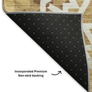 HomeRoots 10' X 14' Gold and Ivory Geometric Area Rug - Durable, Washable, UV-Protected for Modern Homes 652233