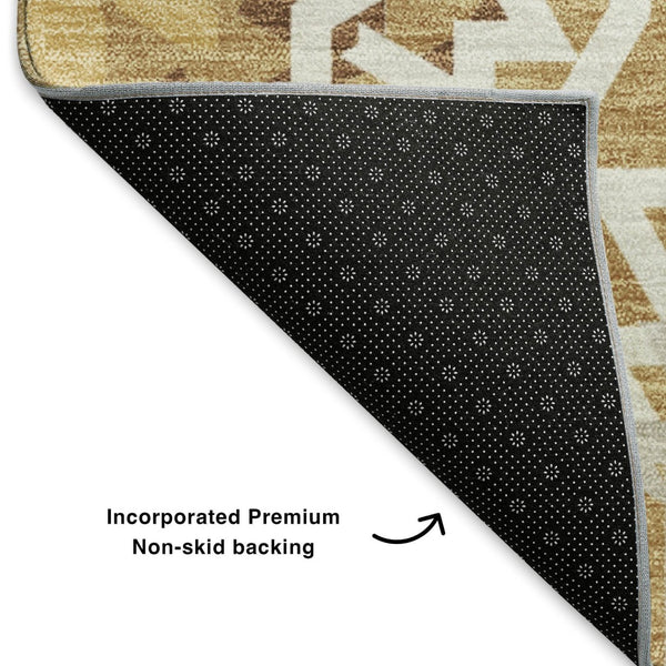 HomeRoots 10' X 14' Gold and Ivory Geometric Area Rug - Durable, Washable, UV-Protected for Modern Homes 652233