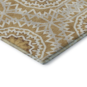 HomeRoots 10' X 14' Gold and Ivory Geometric Area Rug - Durable, Washable, UV-Protected for Modern Homes 652233
