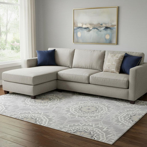 HomeRoots 9' X 12' Gray & Ivory Geometric Area Rug - Durable, Washable, UV Protected for High-Traffic Spaces 652238