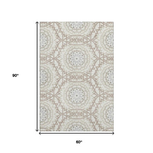 HomeRoots 5' X 8' Ivory and Gray Geometric Area Rug - Washable, Stain Resistant, UV Protected for Modern Spaces 652241