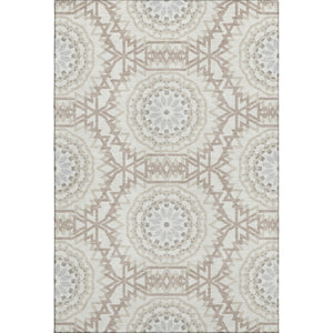 HomeRoots 5' X 8' Ivory and Gray Geometric Area Rug - Washable, Stain Resistant, UV Protected for Modern Spaces 652241