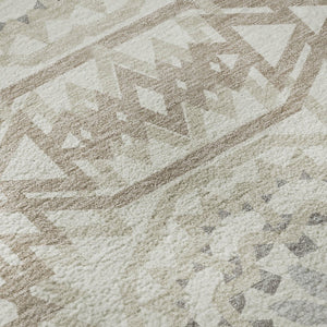 HomeRoots 5' X 8' Ivory and Gray Geometric Area Rug - Washable, Stain Resistant, UV Protected for Modern Spaces 652241