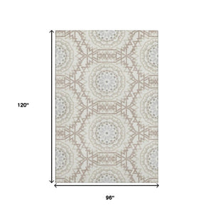 HomeRoots 8' X 10' Ivory and Gray Geometric Washable Area Rug with UV Protection for Modern Living Spaces 652243