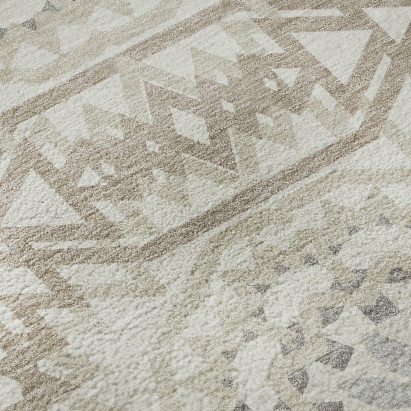 HomeRoots 8' X 10' Ivory and Gray Geometric Washable Area Rug with UV Protection for Modern Living Spaces 652243