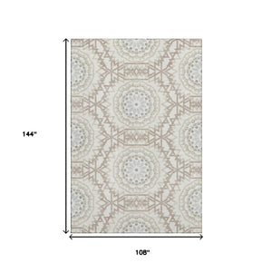 HomeRoots 9' X 12' Ivory and Gray Geometric Washable Area Rug with UV Protection - Modern Style for Homes! 652244