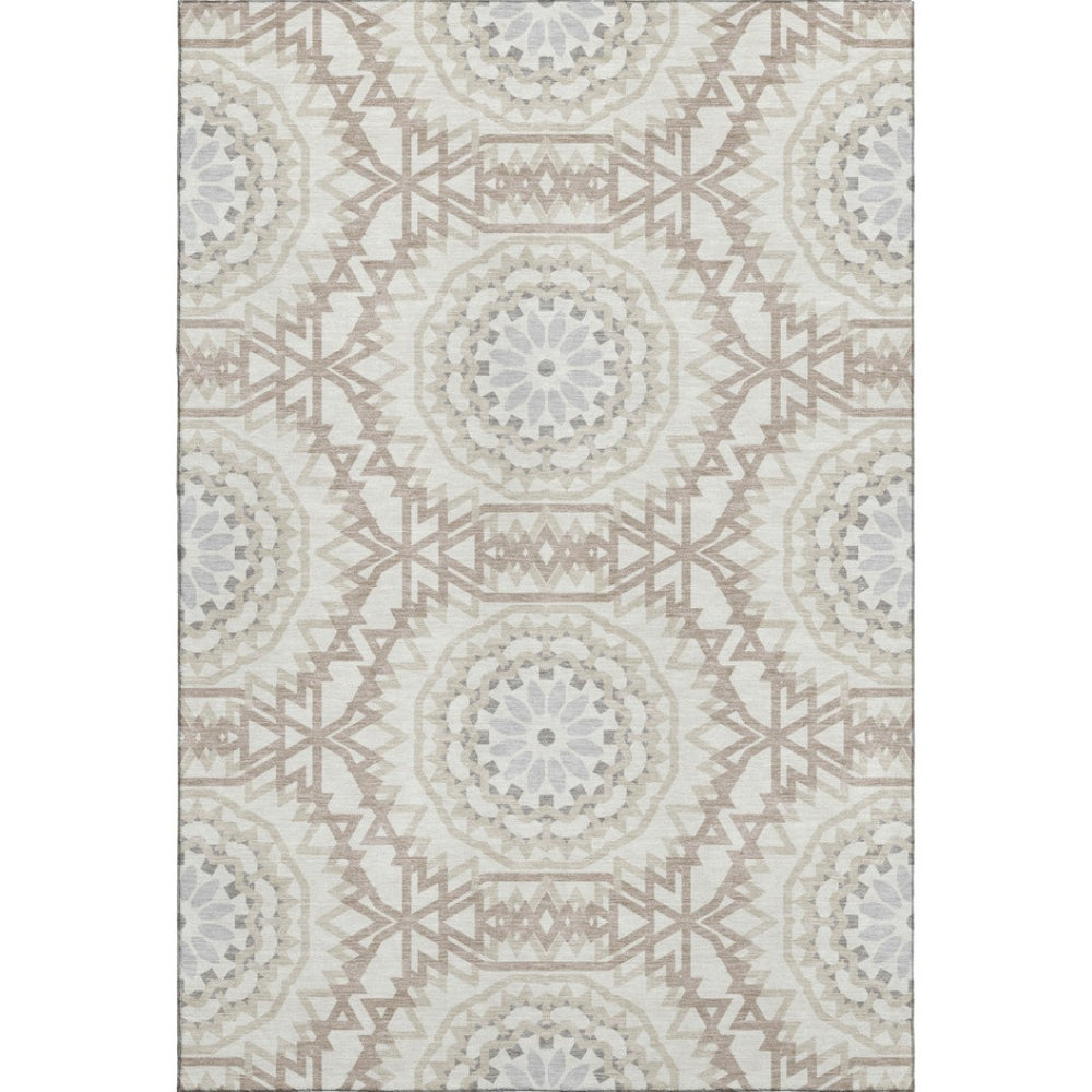 HomeRoots 10' X 14' Ivory and Gray Geometric Washable Area Rug – UV Protected, Stylish & Easy-Care Design 652245