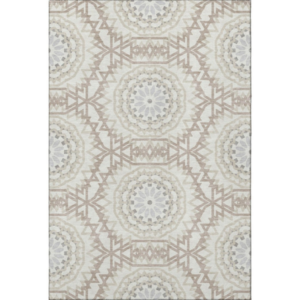 HomeRoots 10' X 14' Ivory and Gray Geometric Washable Area Rug – UV Protected, Stylish & Easy-Care Design 652245