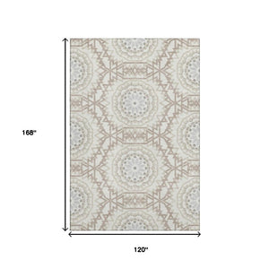 HomeRoots 10' X 14' Ivory and Gray Geometric Washable Area Rug – UV Protected, Stylish & Easy-Care Design 652245