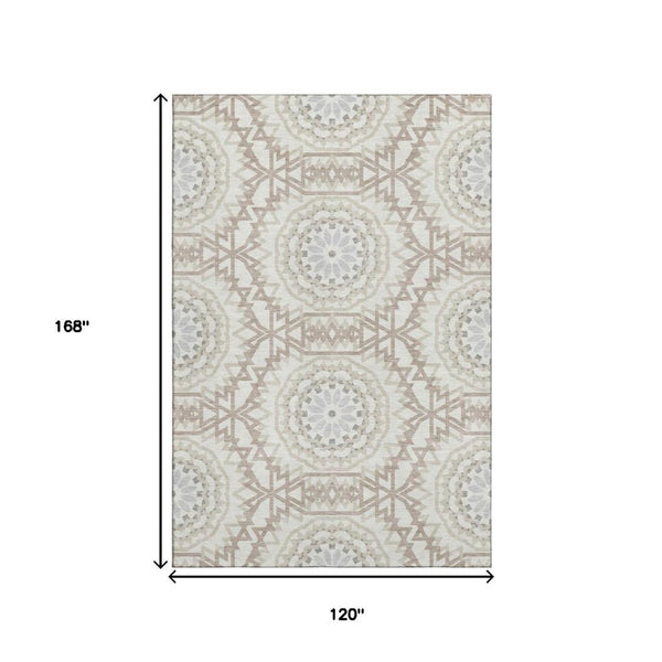 HomeRoots 10' X 14' Ivory and Gray Geometric Washable Area Rug – UV Protected, Stylish & Easy-Care Design 652245