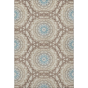 HomeRoots 9' X 12' Khaki Teal Geometric Washable Area Rug - Durable, Stain-Resistant, UV Protected Design! 652250