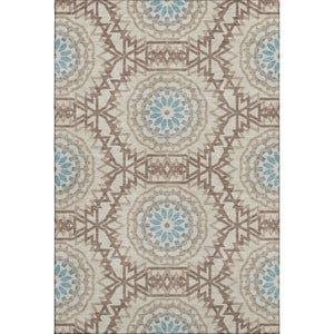 HomeRoots 10' Khaki and Teal Geometric Area Rug – Washable, UV Protected, Durable Comfort for Family Spaces 652251