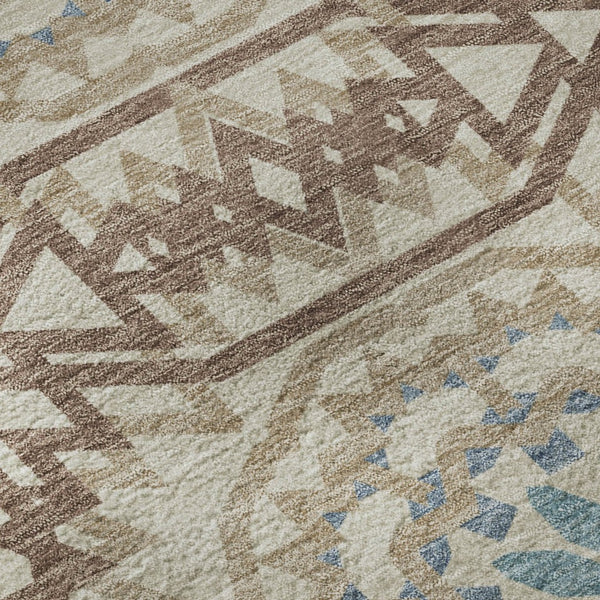 HomeRoots 10' Khaki and Teal Geometric Area Rug – Washable, UV Protected, Durable Comfort for Family Spaces 652251