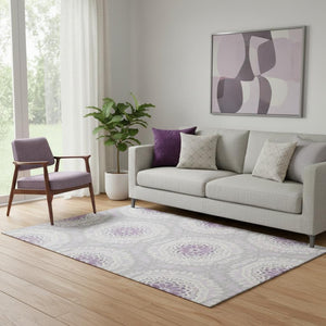 HomeRoots 5' X 8' Lilac & Ivory Geometric Area Rug - Washable, UV-Protected, Modern Style for Any Room 652253