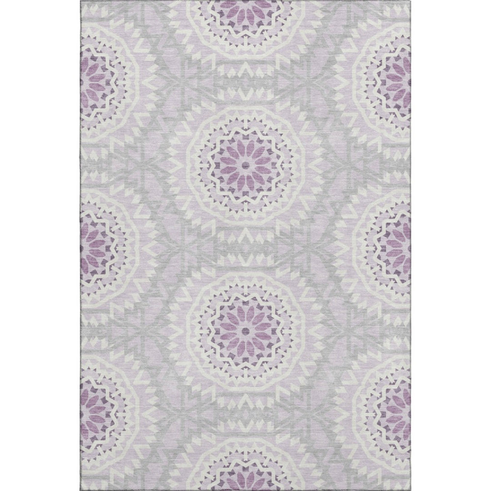 HomeRoots 5' X 8' Lilac & Ivory Geometric Area Rug - Washable, UV-Protected, Modern Style for Any Room 652253