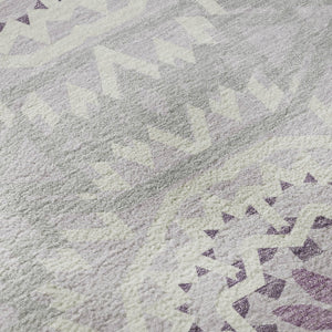 HomeRoots 5' X 8' Lilac & Ivory Geometric Area Rug - Washable, UV-Protected, Modern Style for Any Room 652253
