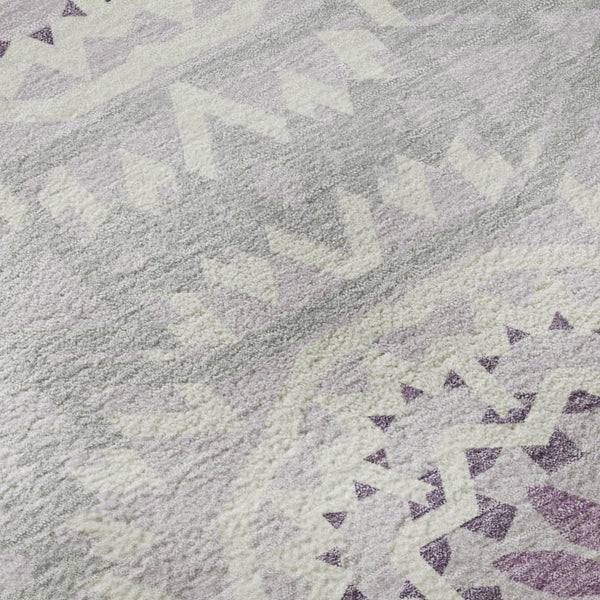 HomeRoots 5' X 8' Lilac & Ivory Geometric Area Rug - Washable, UV-Protected, Modern Style for Any Room 652253