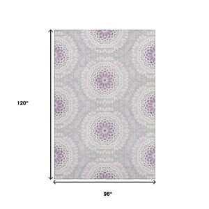 HomeRoots 8' X 10' Lilac and Ivory Geometric Area Rug - Soft, Washable, UV-Protected for Modern Homes 652255