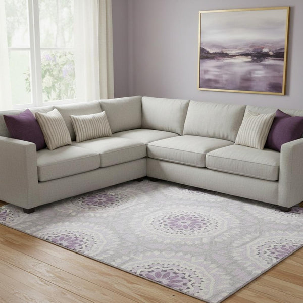 HomeRoots 8' X 10' Lilac and Ivory Geometric Area Rug - Soft, Washable, UV-Protected for Modern Homes 652255